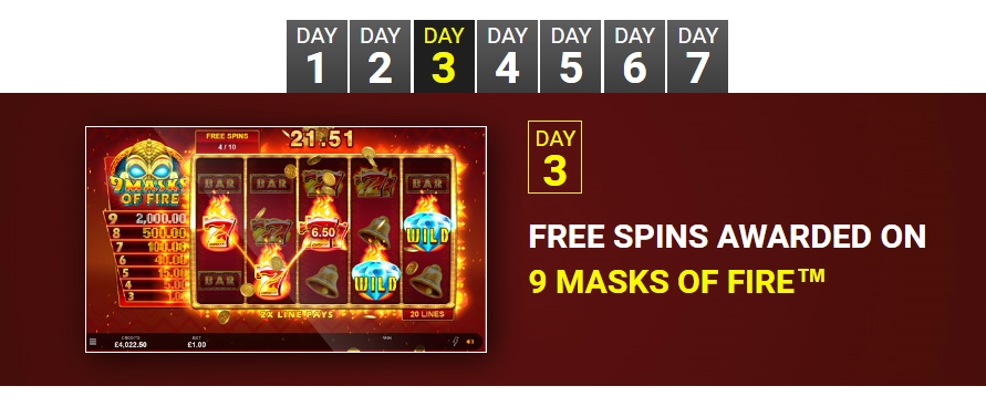 Casino Rewards Quatro with Free Spins Awarded on 9 Masks of Fire