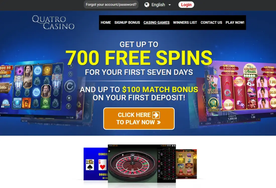 Quatro Casino Rewards with 700 Free Spins